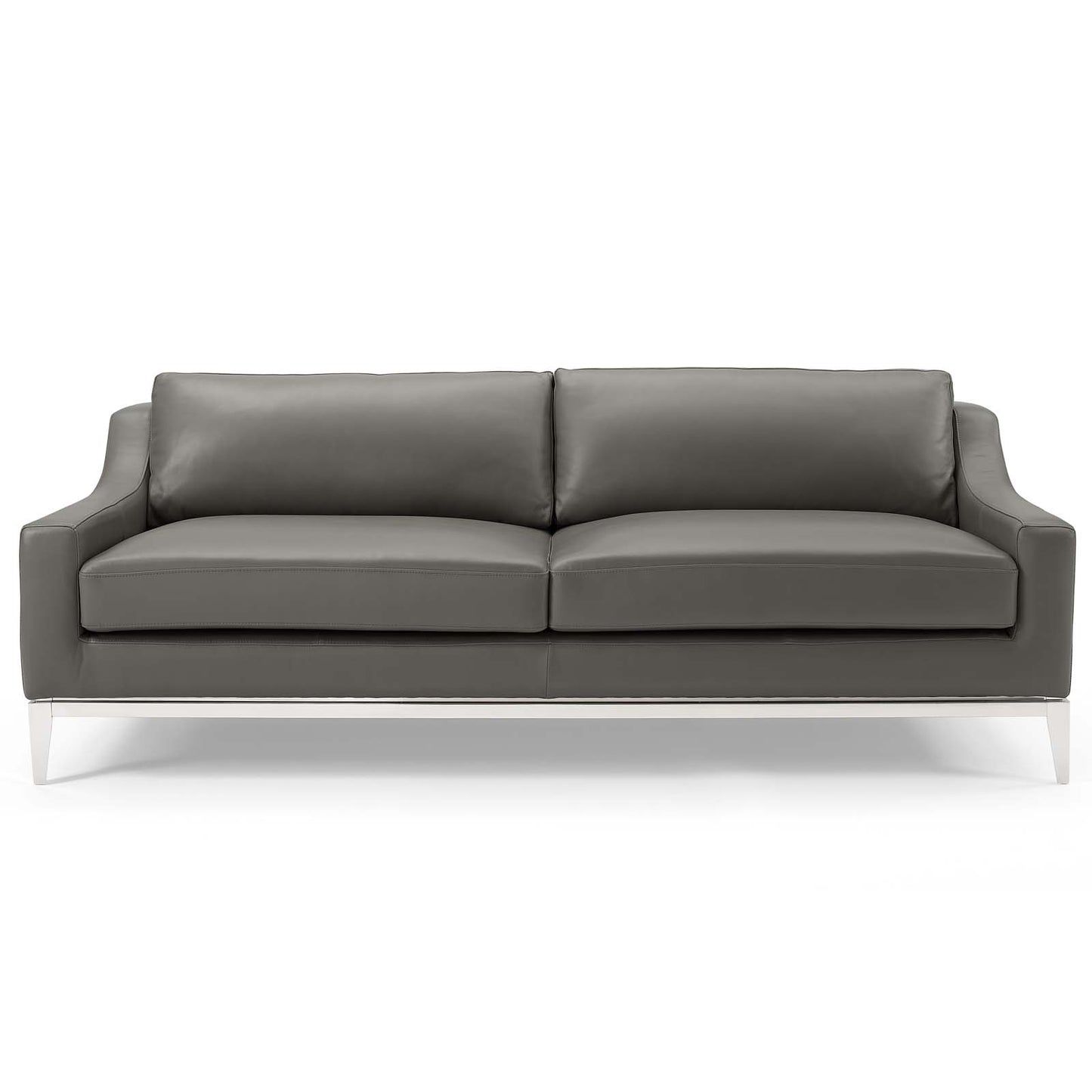 Harness 83.5" Stainless Steel Base Leather Sofa, Leather, Grey Gray, 18068