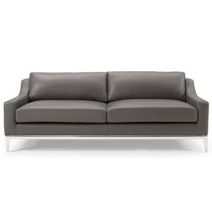 Harness 83.5" Stainless Steel Base Leather Sofa, Leather, Grey Gray, 18068