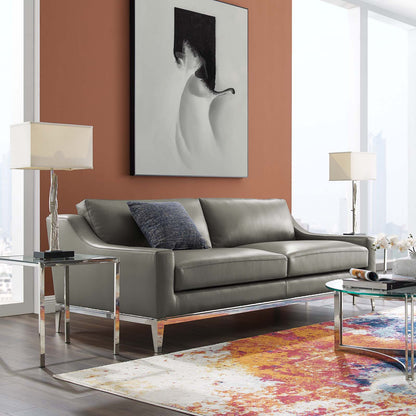 Harness 83.5" Stainless Steel Base Leather Sofa, Leather, Grey Gray, 18068