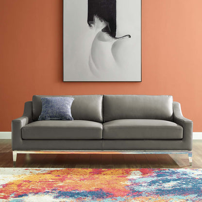 Harness 83.5" Stainless Steel Base Leather Sofa, Leather, Grey Gray, 18068