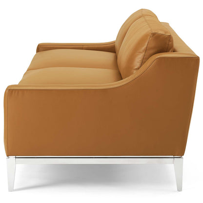 Harness 83.5" Stainless Steel Base Leather Sofa, Leather, Tan Brown, 18069