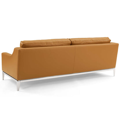 Harness 83.5" Stainless Steel Base Leather Sofa, Leather, Tan Brown, 18069
