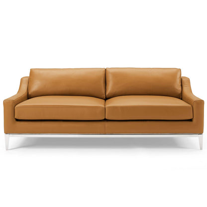 Harness 83.5" Stainless Steel Base Leather Sofa, Leather, Tan Brown, 18069