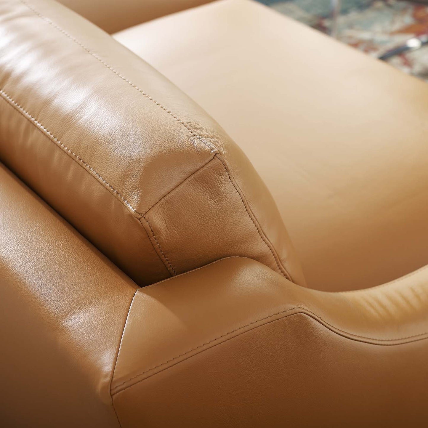 Harness 83.5" Stainless Steel Base Leather Sofa, Leather, Tan Brown, 18069