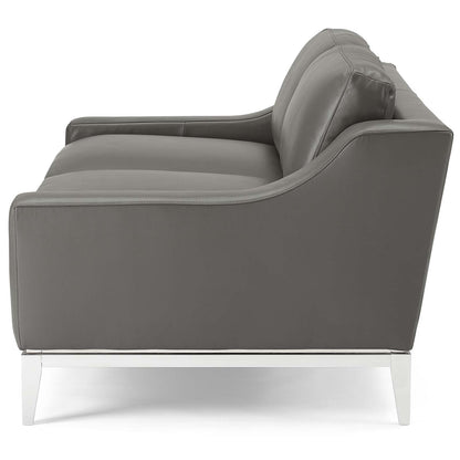 Harness 64" Stainless Steel Base Leather Loveseat, Leather, Grey Gray, 18070