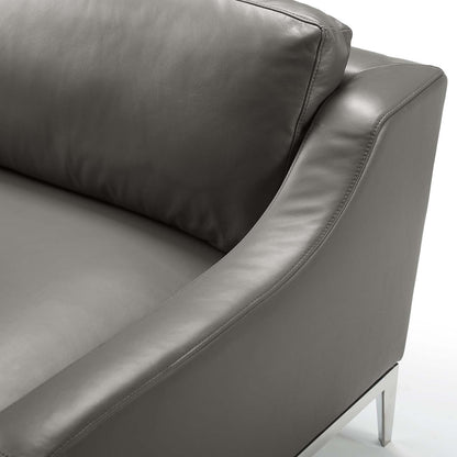 Harness 64" Stainless Steel Base Leather Loveseat, Leather, Grey Gray, 18070