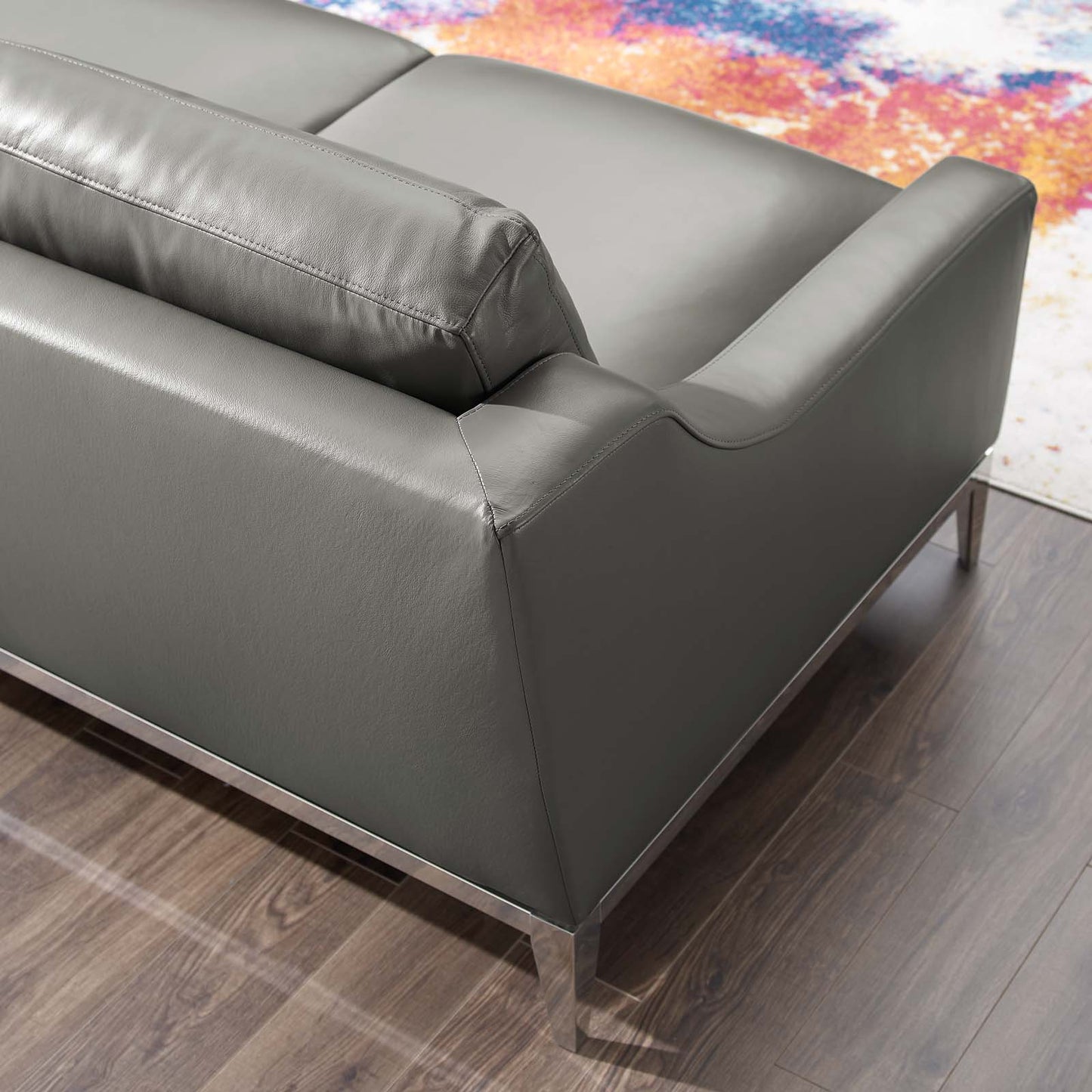 Harness 64" Stainless Steel Base Leather Loveseat, Leather, Grey Gray, 18070