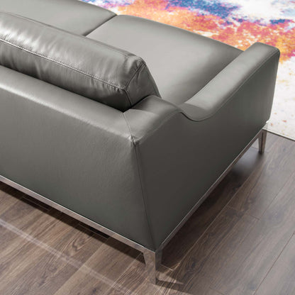 Harness 64" Stainless Steel Base Leather Loveseat, Leather, Grey Gray, 18070