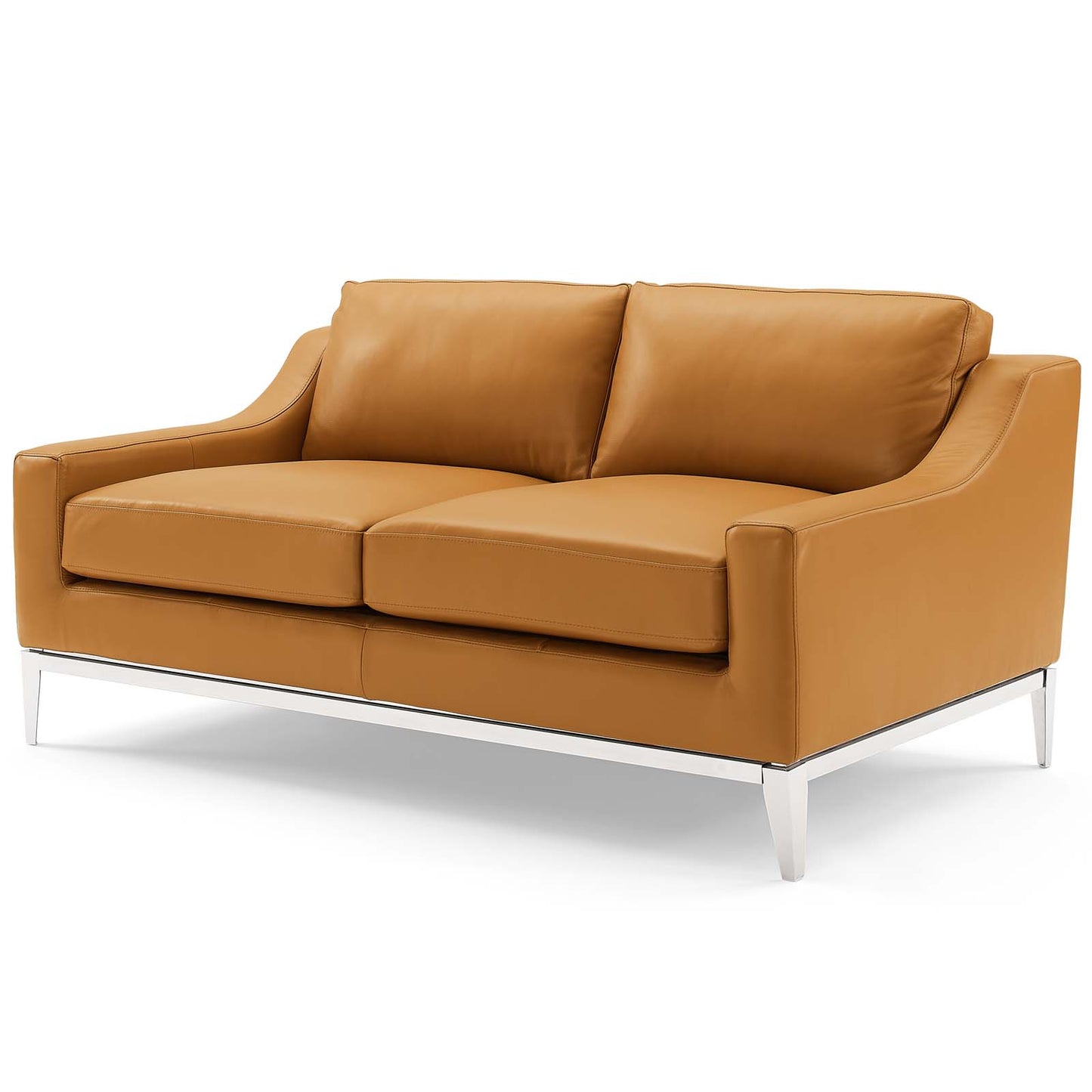 Harness 64" Stainless Steel Base Leather Loveseat, Leather, Tan Brown, 18071