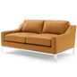 Harness 64" Stainless Steel Base Leather Loveseat, Leather, Tan Brown, 18071