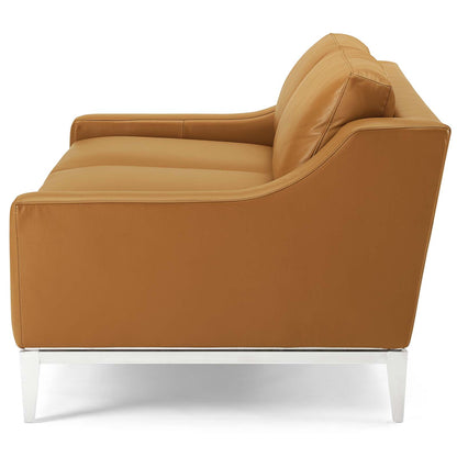 Harness 64" Stainless Steel Base Leather Loveseat, Leather, Tan Brown, 18071