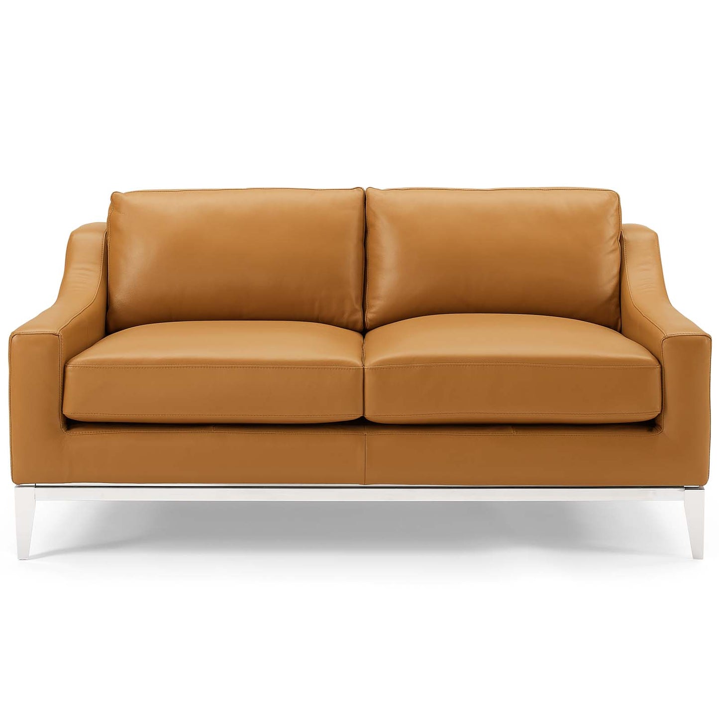 Harness 64" Stainless Steel Base Leather Loveseat, Leather, Tan Brown, 18071