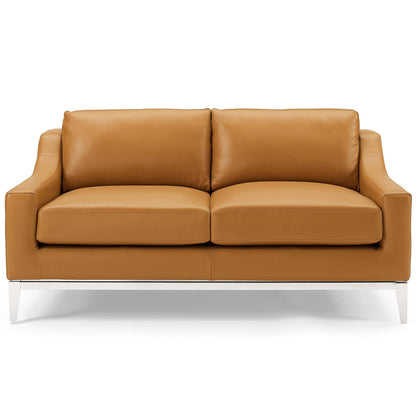 Harness 64" Stainless Steel Base Leather Loveseat, Leather, Tan Brown, 18071