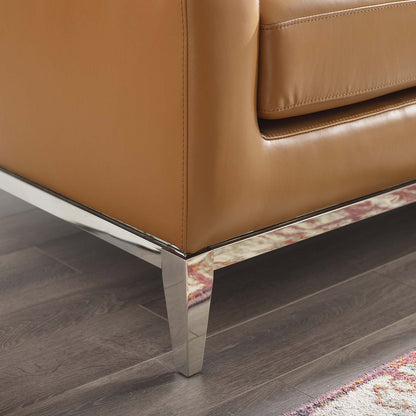 Harness 64" Stainless Steel Base Leather Loveseat, Leather, Tan Brown, 18071