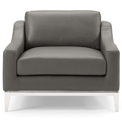 Harness Stainless Steel Base Leather Armchair, Leather, Grey Gray, 18072
