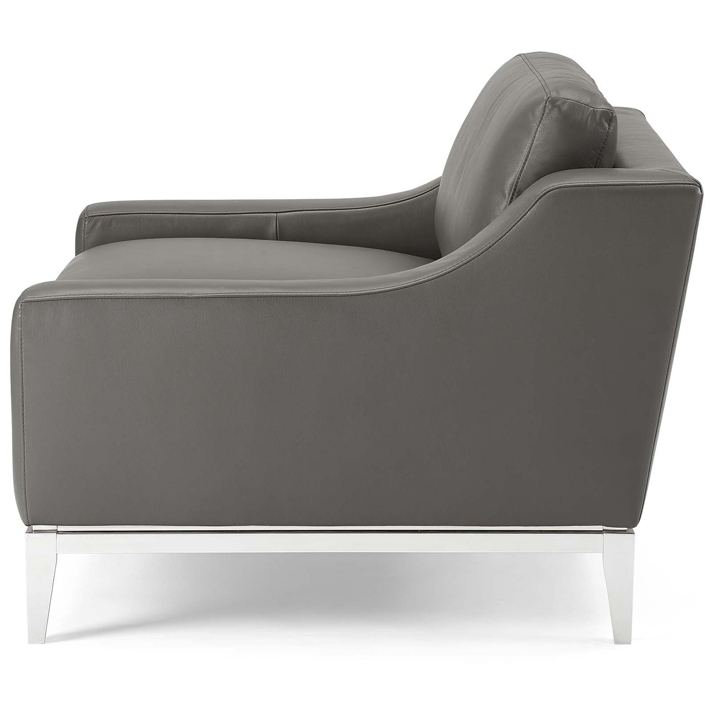Harness Stainless Steel Base Leather Armchair, Leather, Grey Gray, 18072