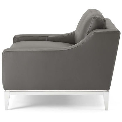 Harness Stainless Steel Base Leather Armchair, Leather, Grey Gray, 18072