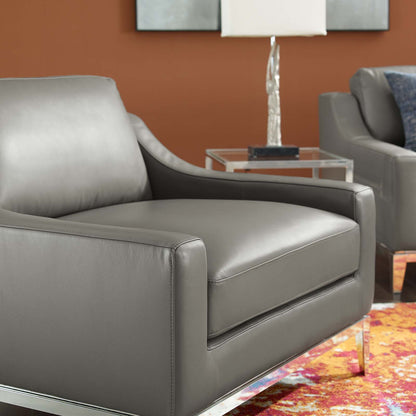 Harness Stainless Steel Base Leather Armchair, Leather, Grey Gray, 18072