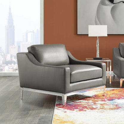 Harness Stainless Steel Base Leather Armchair, Leather, Grey Gray, 18072