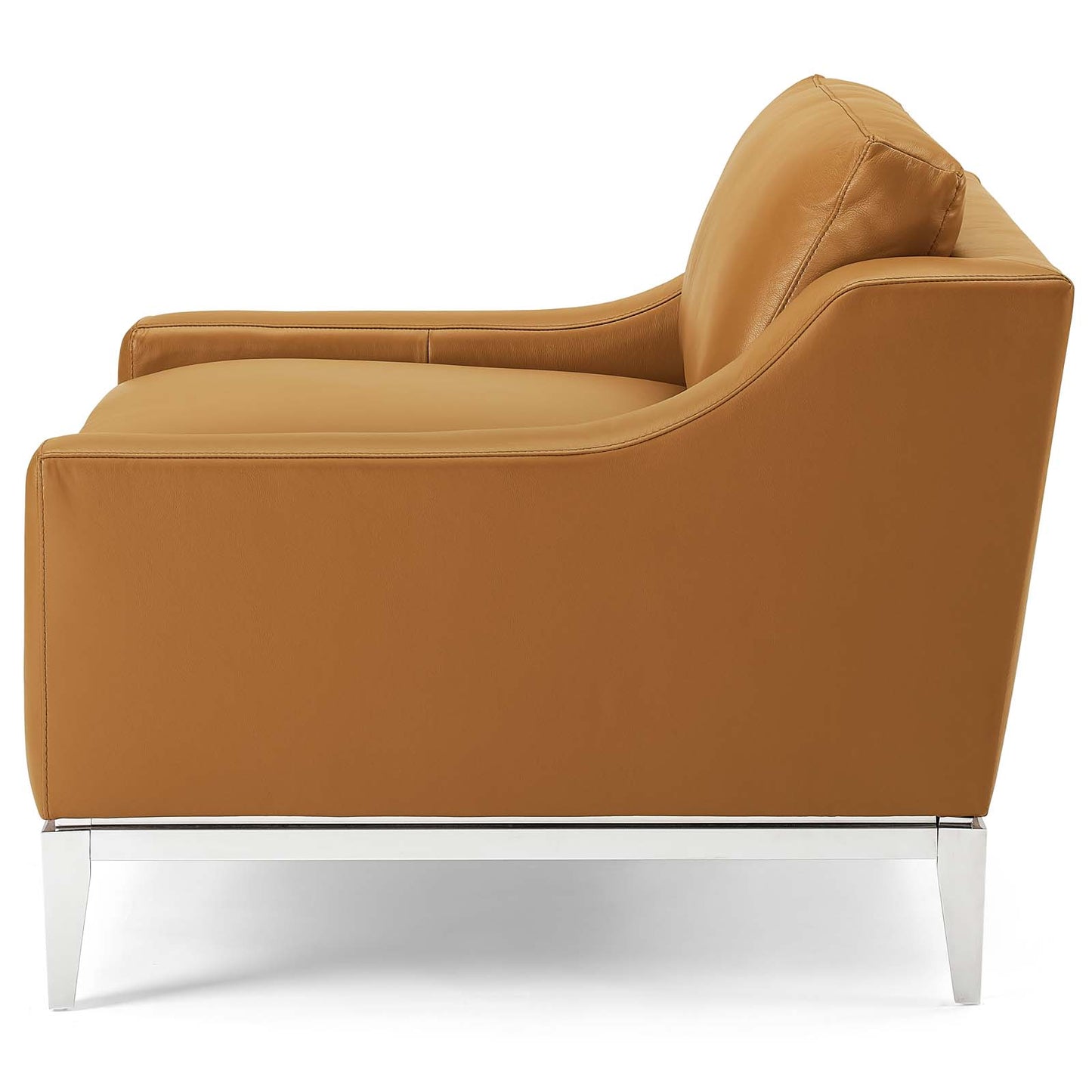 Harness Stainless Steel Base Leather Armchair, Leather, Tan Brown, 18073