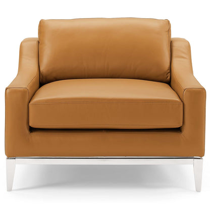 Harness Stainless Steel Base Leather Armchair, Leather, Tan Brown, 18073