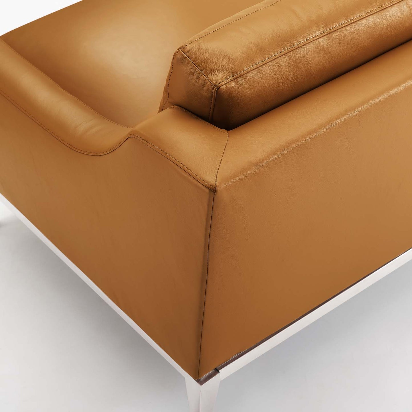 Harness Stainless Steel Base Leather Armchair, Leather, Tan Brown, 18073
