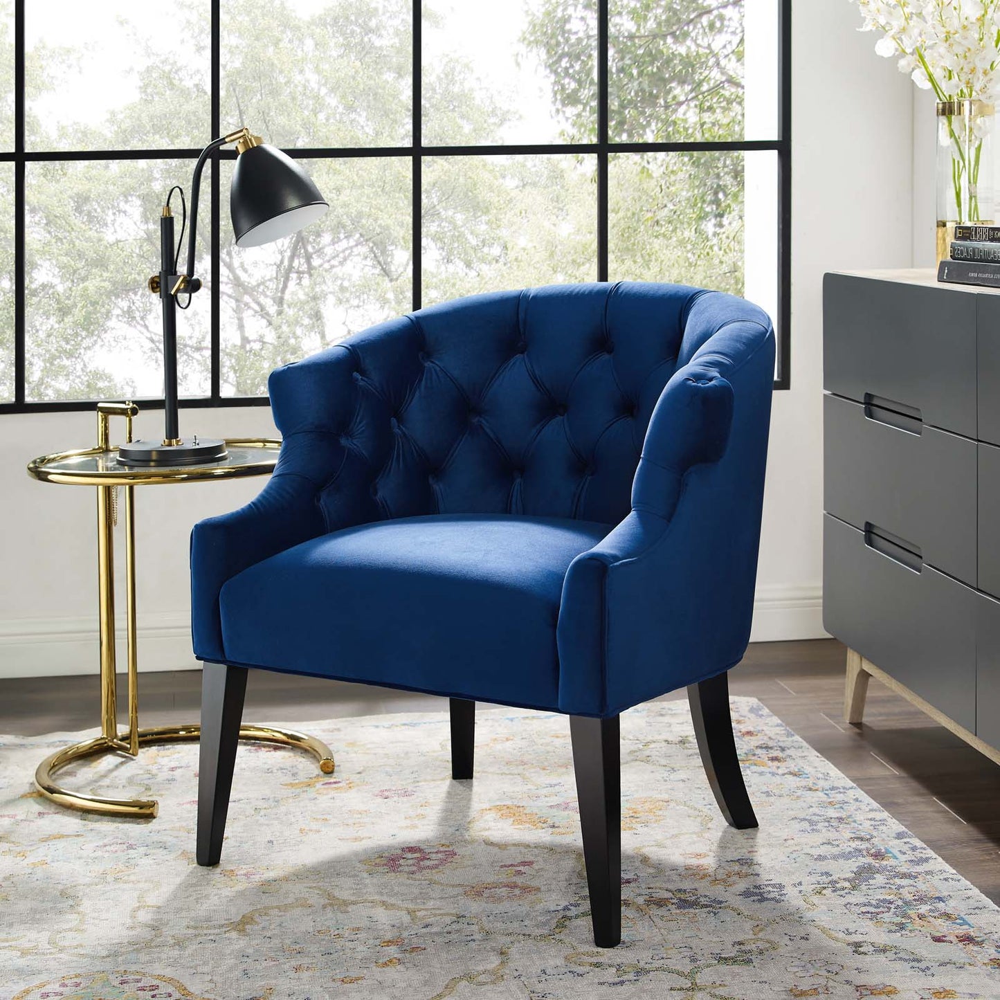 Precept Accent Performance Velvet Armchair, Velvet Fabric Wood, Navy Blue, 17399