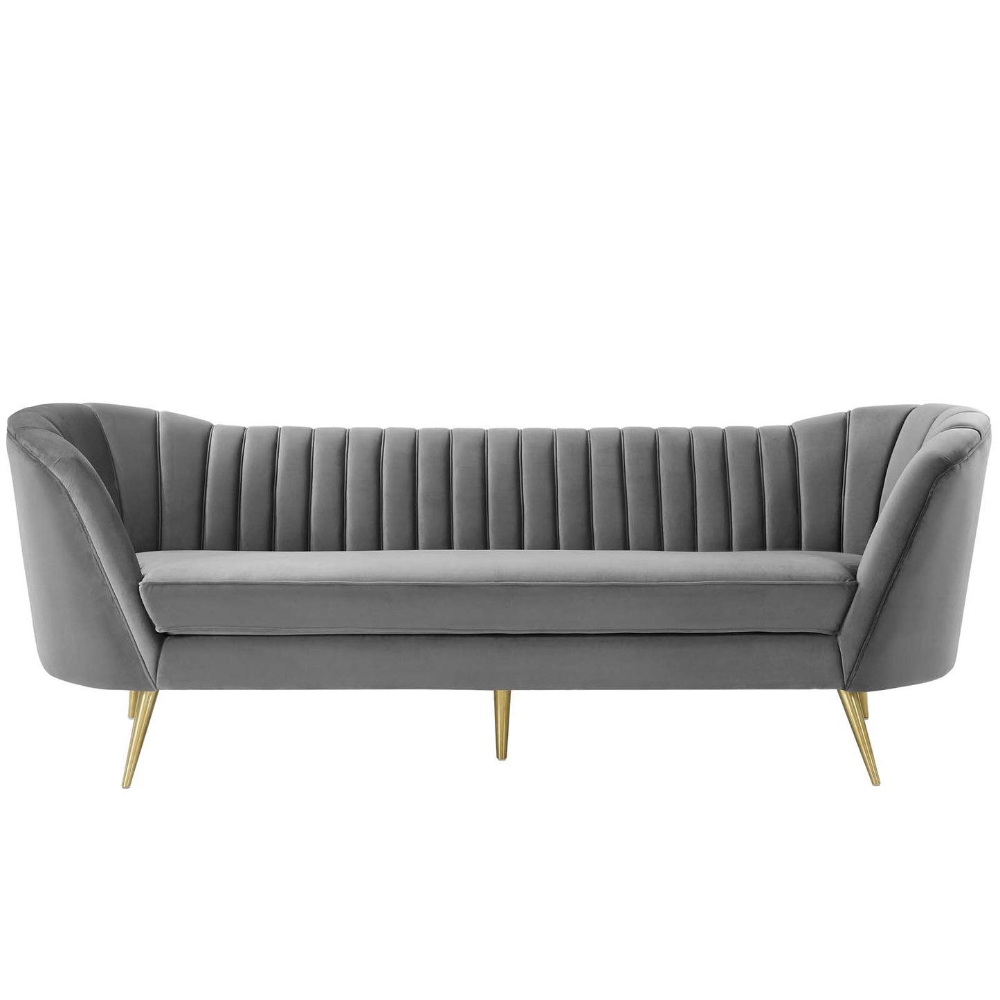 Opportunity Vertical Channel Tufted Curved Performance Velvet Sofa, Velvet Fabric Metal Steel, Grey Gray, 17400