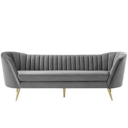 Opportunity Vertical Channel Tufted Curved Performance Velvet Sofa, Velvet Fabric Metal Steel, Grey Gray, 17400