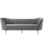 Opportunity Vertical Channel Tufted Curved Performance Velvet Sofa, Velvet Fabric Metal Steel, Grey Gray, 17400