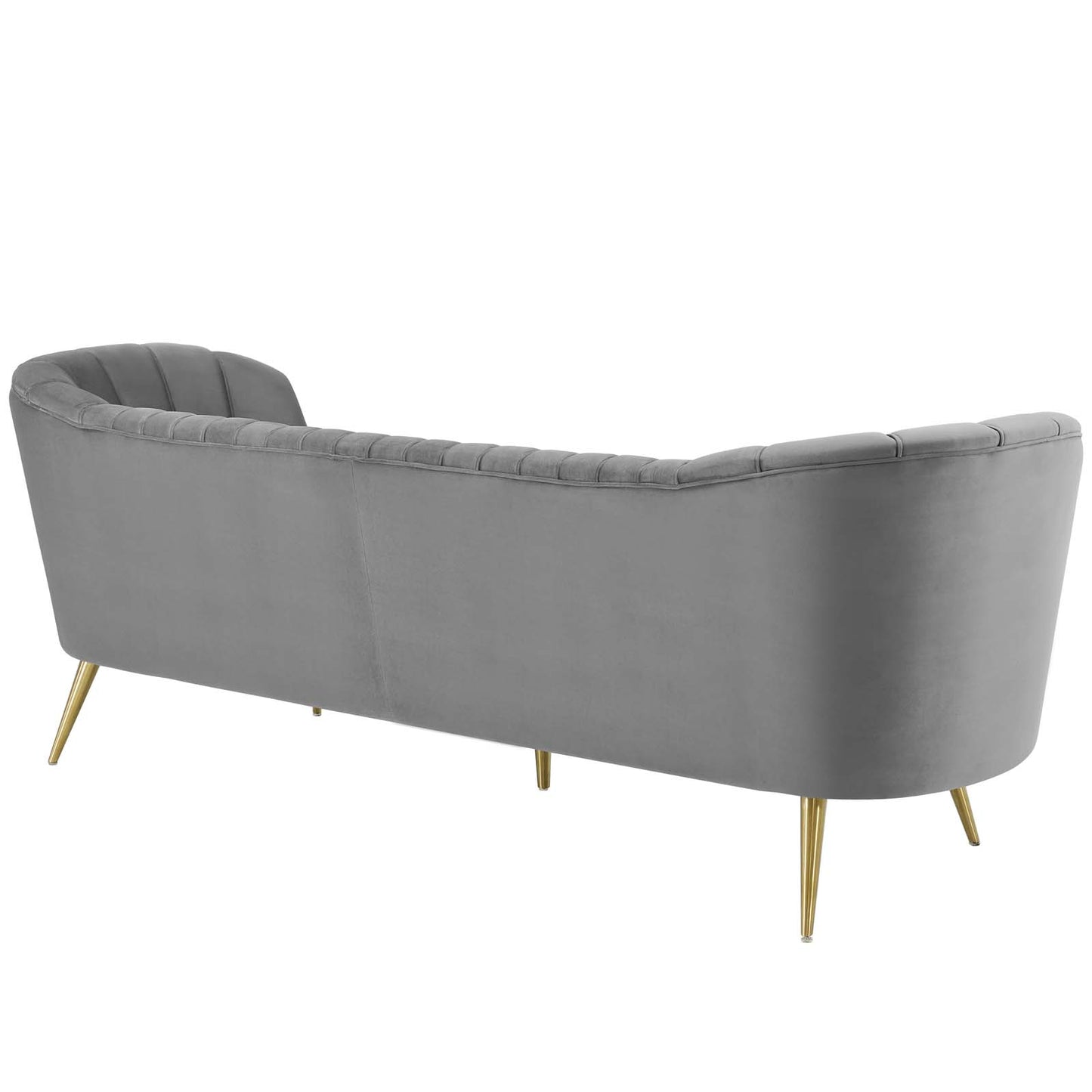 Opportunity Vertical Channel Tufted Curved Performance Velvet Sofa, Velvet Fabric Metal Steel, Grey Gray, 17400