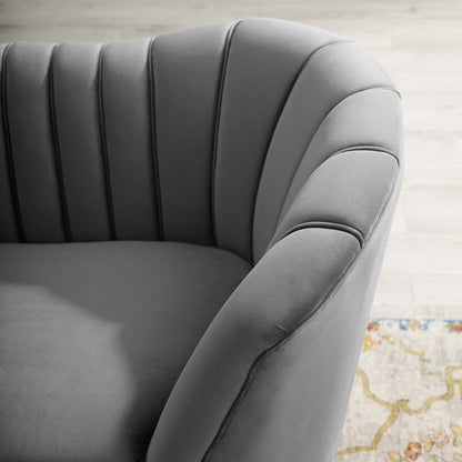 Opportunity Vertical Channel Tufted Curved Performance Velvet Sofa, Velvet Fabric Metal Steel, Grey Gray, 17400