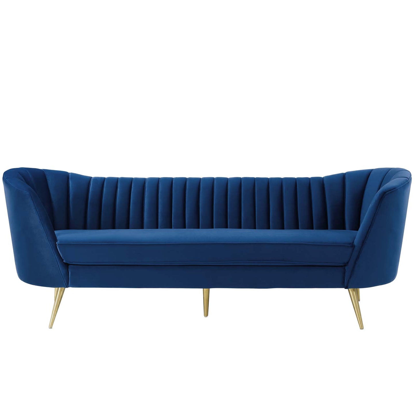 Opportunity Vertical Channel Tufted Curved Performance Velvet Sofa, Velvet Fabric Metal Steel, Navy Blue, 17401