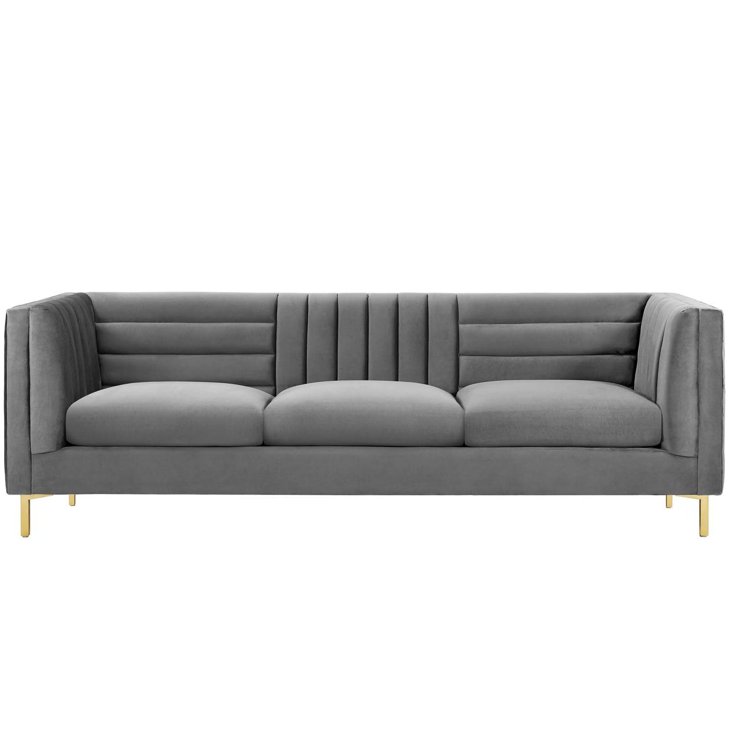 Ingenuity Channel Tufted Performance Velvet Sofa, Velvet Fabric Metal Steel, Grey Gray, 17403