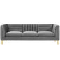 Ingenuity Channel Tufted Performance Velvet Sofa, Velvet Fabric Metal Steel, Grey Gray, 17403