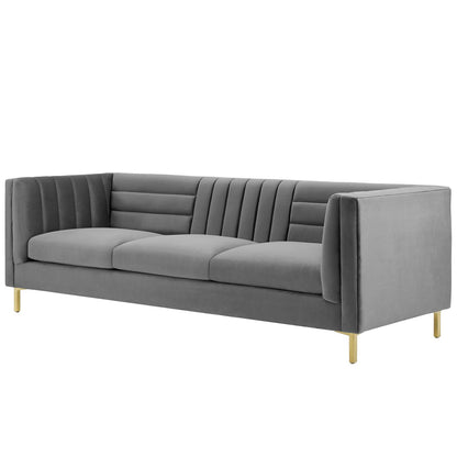 Ingenuity Channel Tufted Performance Velvet Sofa, Velvet Fabric Metal Steel, Grey Gray, 17403