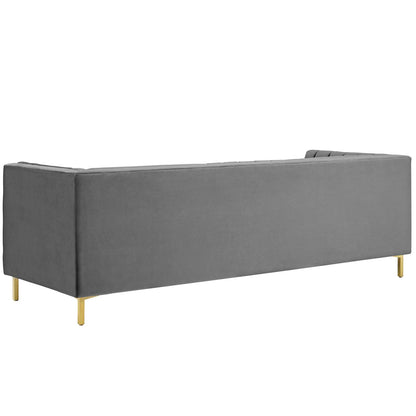 Ingenuity Channel Tufted Performance Velvet Sofa, Velvet Fabric Metal Steel, Grey Gray, 17403