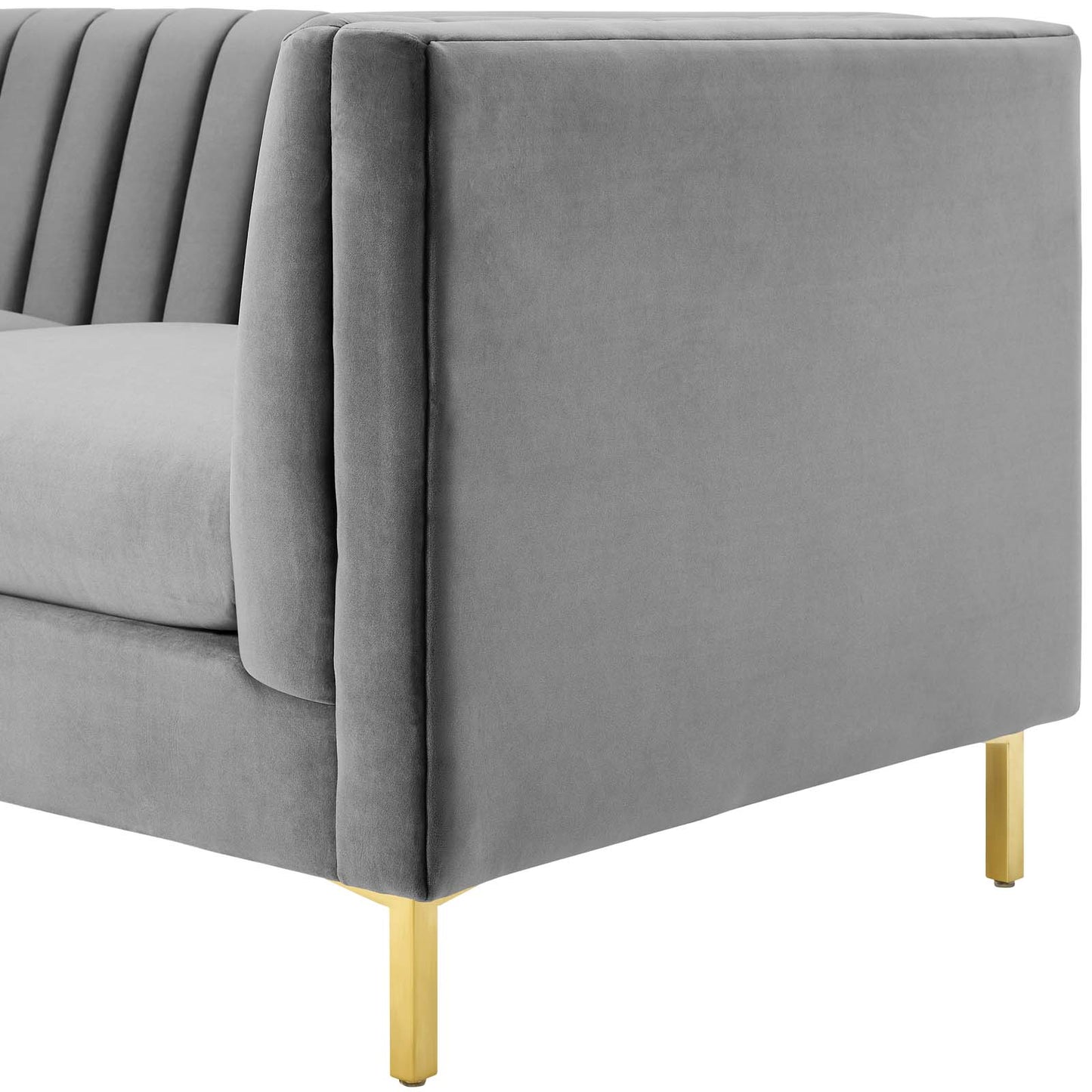 Ingenuity Channel Tufted Performance Velvet Sofa, Velvet Fabric Metal Steel, Grey Gray, 17403