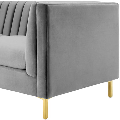 Ingenuity Channel Tufted Performance Velvet Sofa, Velvet Fabric Metal Steel, Grey Gray, 17403