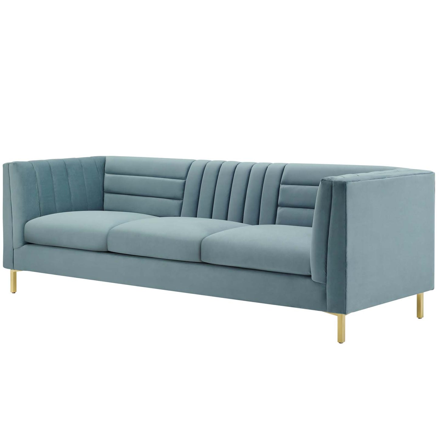 Ingenuity Channel Tufted Performance Velvet Sofa, Velvet Fabric Metal Steel, Light Blue, 17404