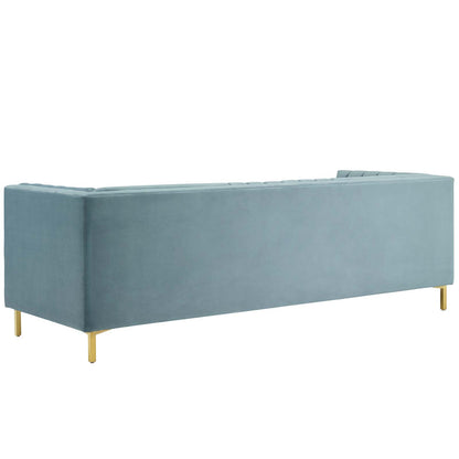 Ingenuity Channel Tufted Performance Velvet Sofa, Velvet Fabric Metal Steel, Light Blue, 17404