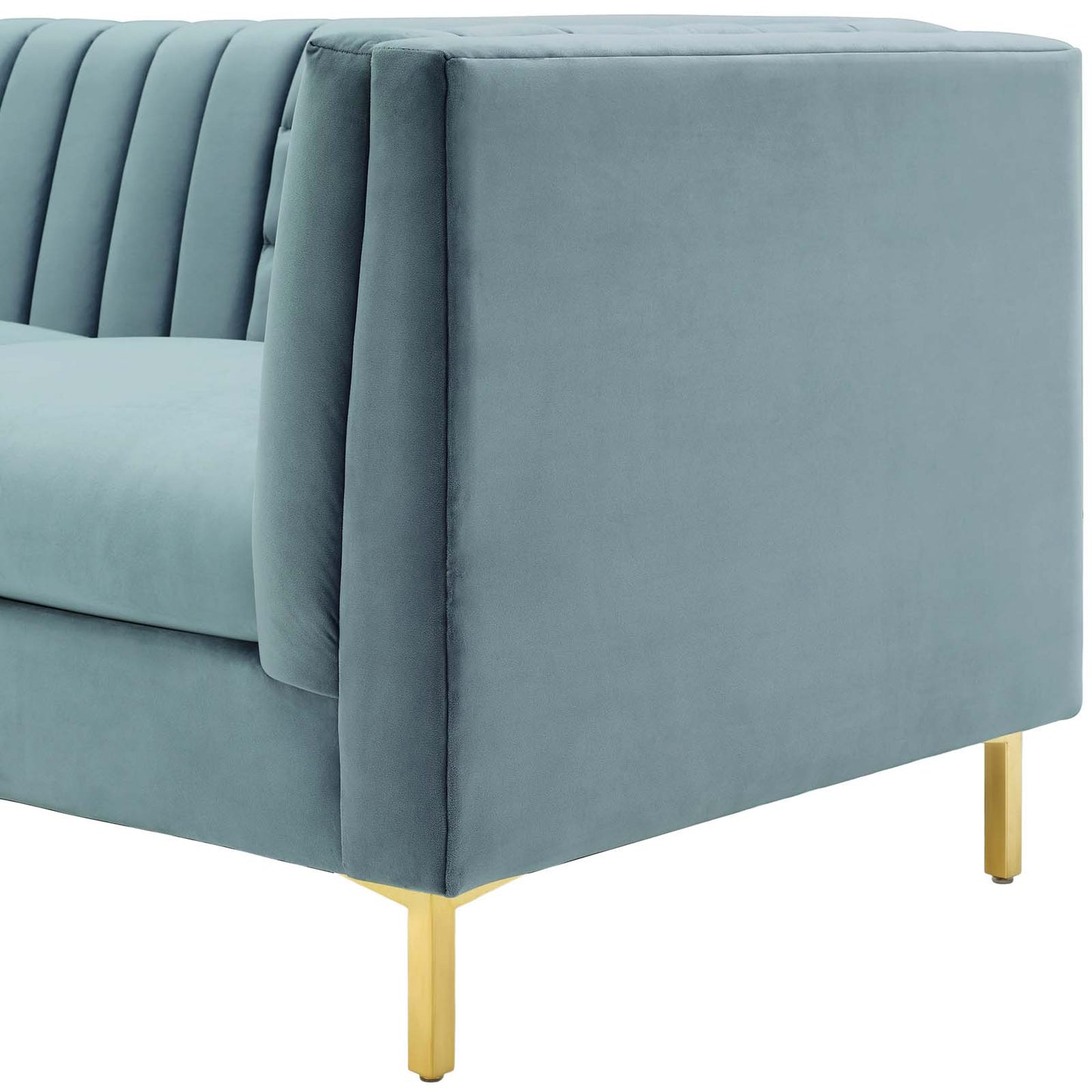 Ingenuity Channel Tufted Performance Velvet Sofa, Velvet Fabric Metal Steel, Light Blue, 17404