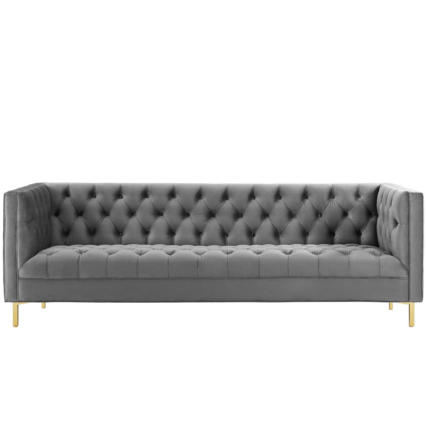 Delight Tufted Button Performance Velvet Sofa, Velvet Fabric Metal Steel, Grey Gray, 17406