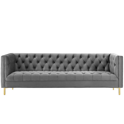 Delight Tufted Button Performance Velvet Sofa, Velvet Fabric Metal Steel, Grey Gray, 17406
