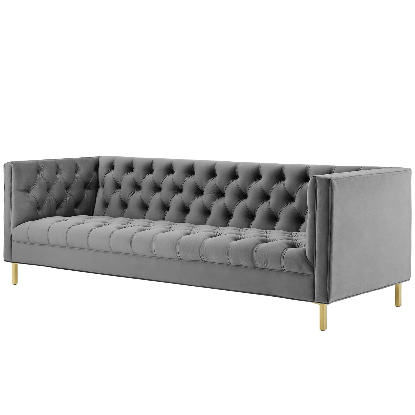 Delight Tufted Button Performance Velvet Sofa, Velvet Fabric Metal Steel, Grey Gray, 17406