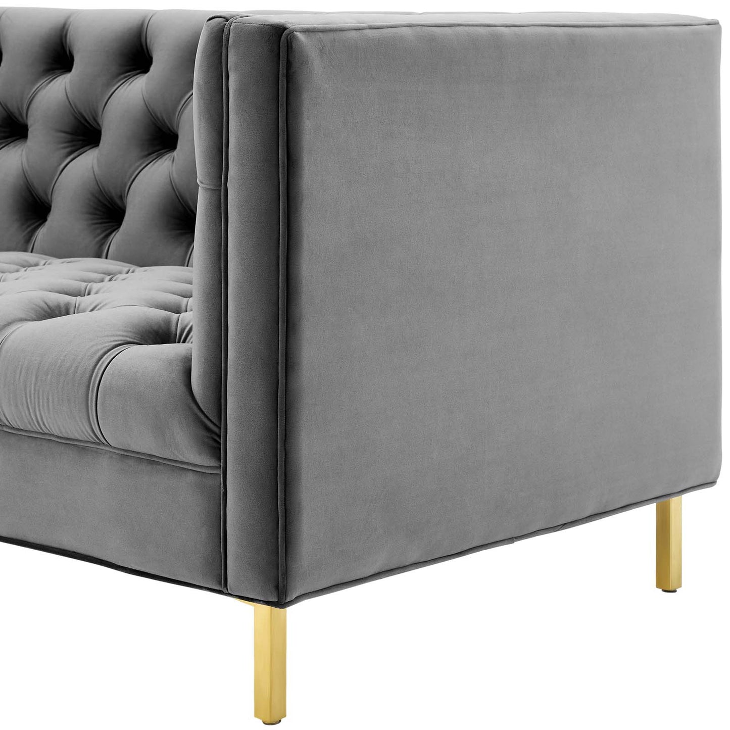 Delight Tufted Button Performance Velvet Sofa, Velvet Fabric Metal Steel, Grey Gray, 17406
