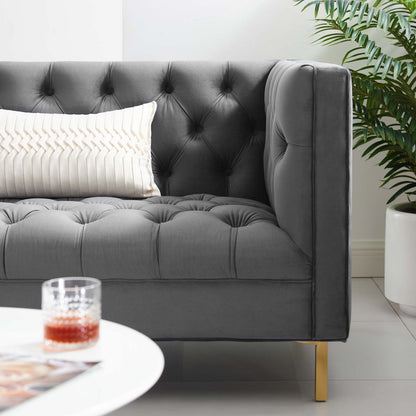 Delight Tufted Button Performance Velvet Sofa, Velvet Fabric Metal Steel, Grey Gray, 17406
