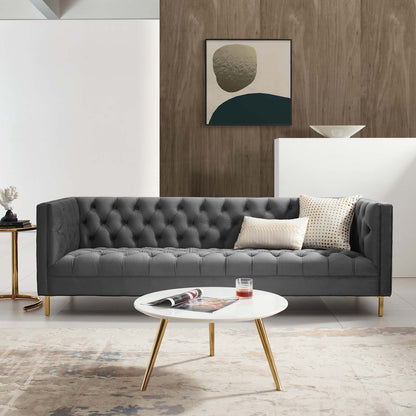 Delight Tufted Button Performance Velvet Sofa, Velvet Fabric Metal Steel, Grey Gray, 17406