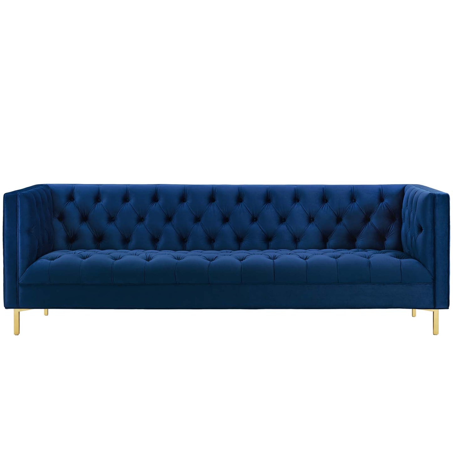 Delight Tufted Button Performance Velvet Sofa, Velvet Fabric Metal Steel, Navy Blue, 17407