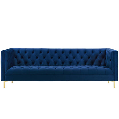 Delight Tufted Button Performance Velvet Sofa, Velvet Fabric Metal Steel, Navy Blue, 17407